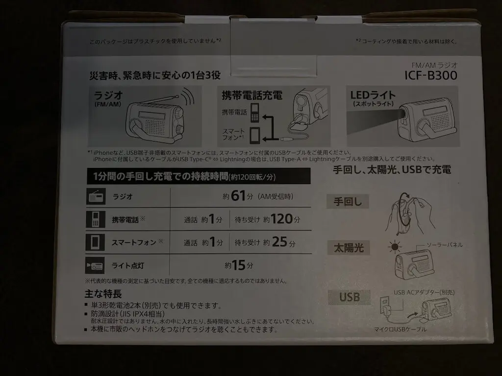 パッケージスペック裏面
